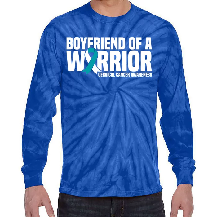 Boyfriend Of A Warrior Cervical Cancer Awareness Gift Tie-Dye Long Sleeve Shirt