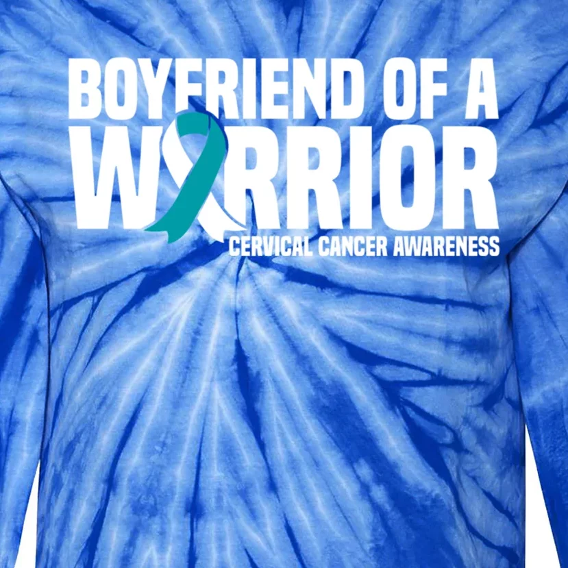 Boyfriend Of A Warrior Cervical Cancer Awareness Gift Tie-Dye Long Sleeve Shirt