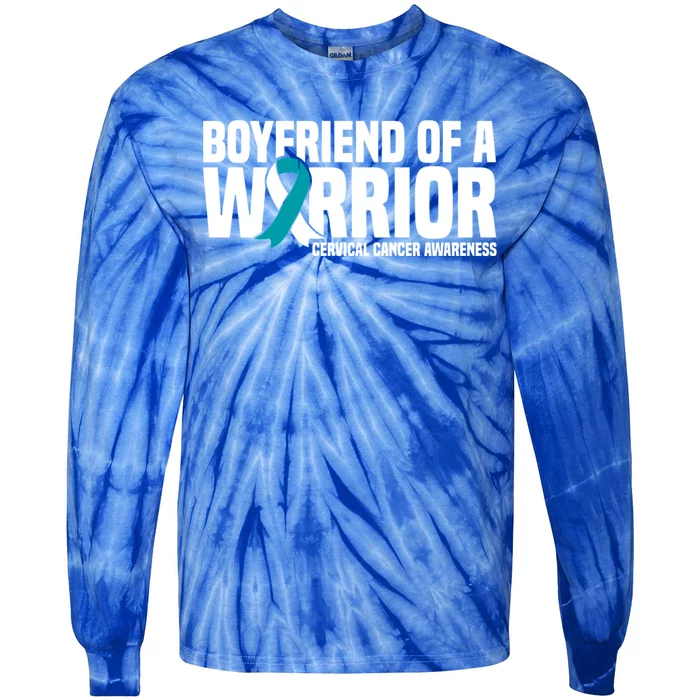 Boyfriend Of A Warrior Cervical Cancer Awareness Gift Tie-Dye Long Sleeve Shirt