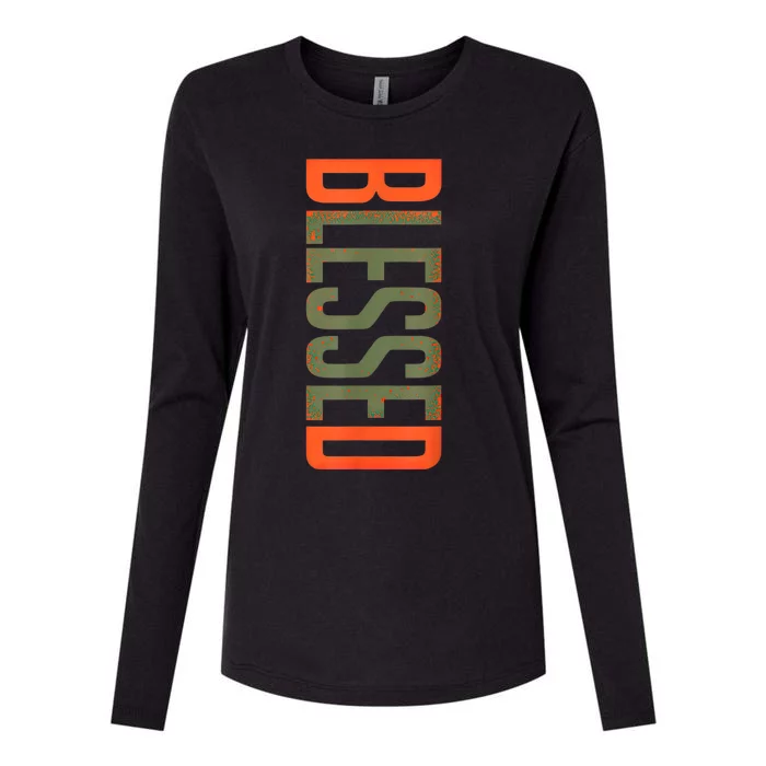 Blessed Olive Army Solar Orange Color Match Womens Cotton Relaxed Long Sleeve T-Shirt