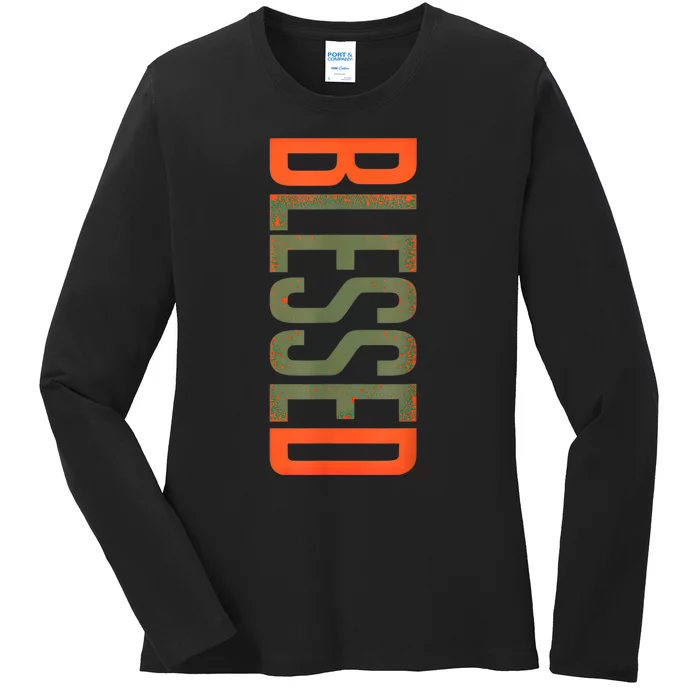 Blessed Olive Army Solar Orange Color Match Ladies Long Sleeve Shirt