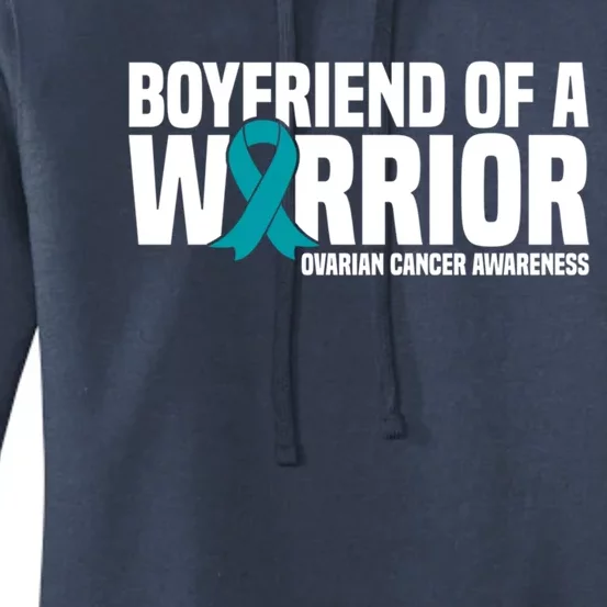 Boyfriend Of A Warrior Teal Ribbon Ovarian Cancer Awareness Cute Gift Women's Pullover Hoodie