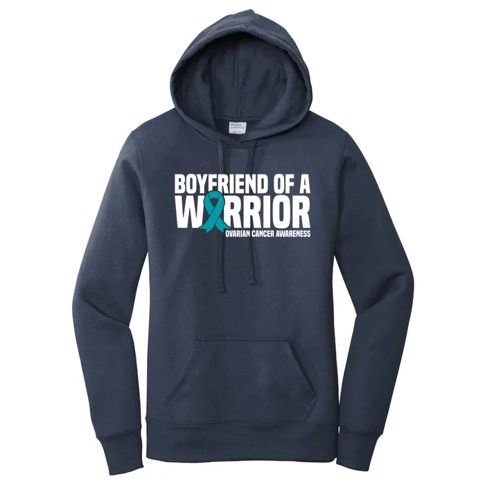 Boyfriend Of A Warrior Teal Ribbon Ovarian Cancer Awareness Cute Gift Women's Pullover Hoodie