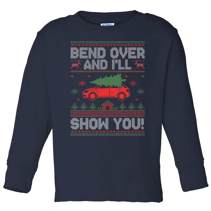 Bend Over And I'll Show You Ugly Christmas Couple Matching Toddler Long Sleeve Shirt