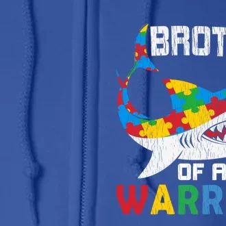 Brother Of A Warrior Autistic Autism Awareness Shark Gift Full Zip Hoodie