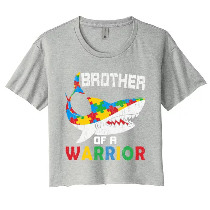 Brother Of A Warrior Autistic Autism Awareness Shark Gift Women's Crop Top Tee