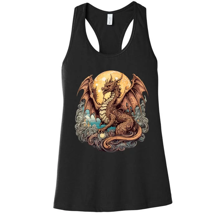 Beauty Of Art Nouveau Designs Enchanted Dragon Guardian Women's Racerback Tank