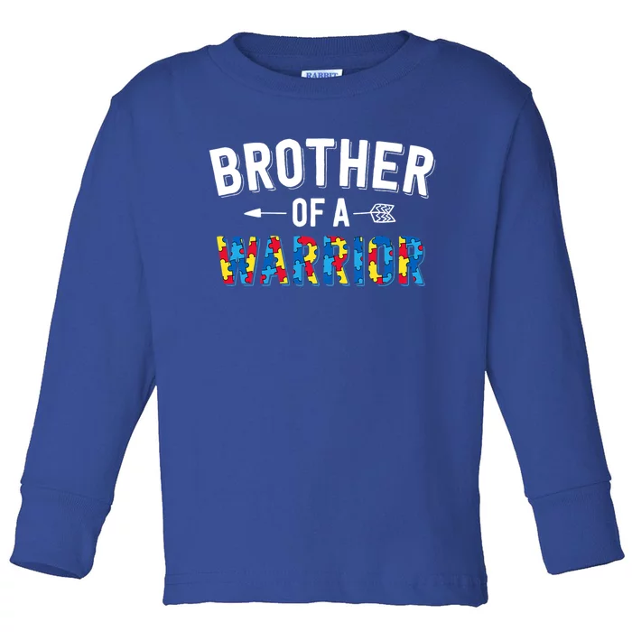 Brother Of A Warrior Family Bro World Autism Awareness Day Gift Toddler Long Sleeve Shirt