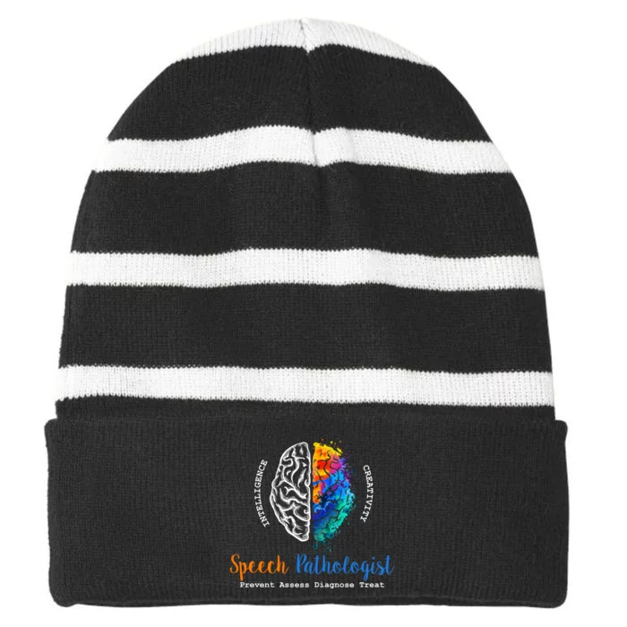 Brain Of A Speech Pathologist Speech Language Therapy Striped Beanie with Solid Band