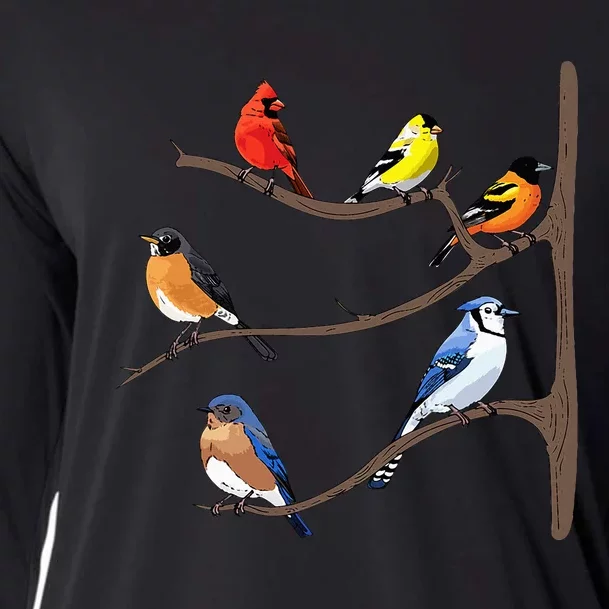 Birds On A Branch Birding Birdwatching Birder Bird Watcher Cooling Performance Long Sleeve Crew