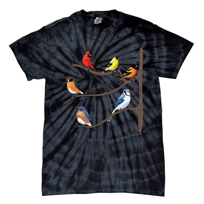 Birds On A Branch Birding Birdwatching Birder Bird Watcher Tie-Dye T-Shirt