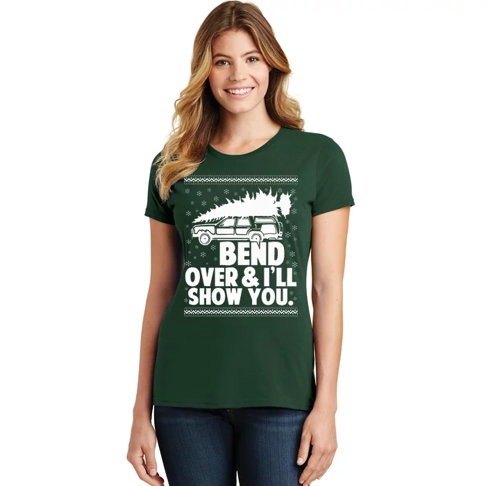 Bend Over And Ill Show You Funny Merry Christmas Tree Women's T-Shirt