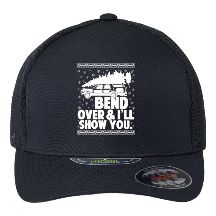 Bend Over And Ill Show You Funny Merry Christmas Tree Women Flexfit Unipanel Trucker Cap