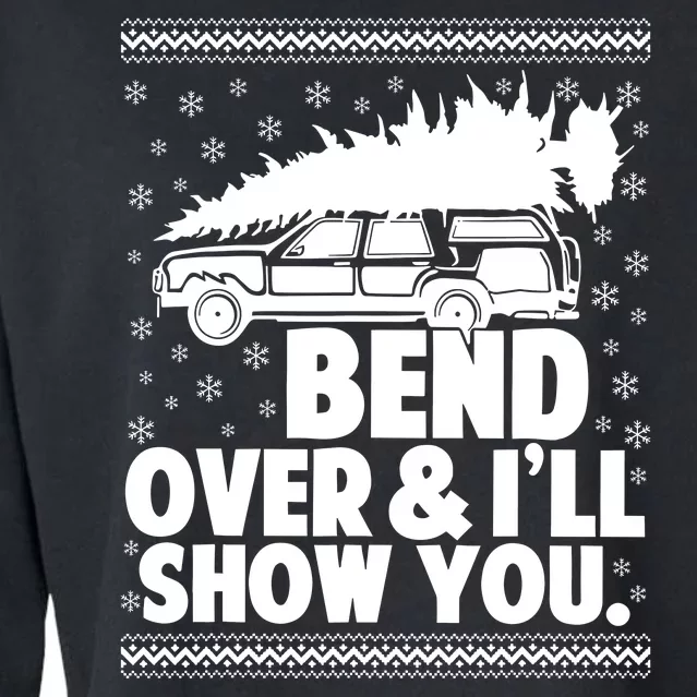 Bend Over And Ill Show You Funny Merry Christmas Tree Women Cropped Pullover Crew