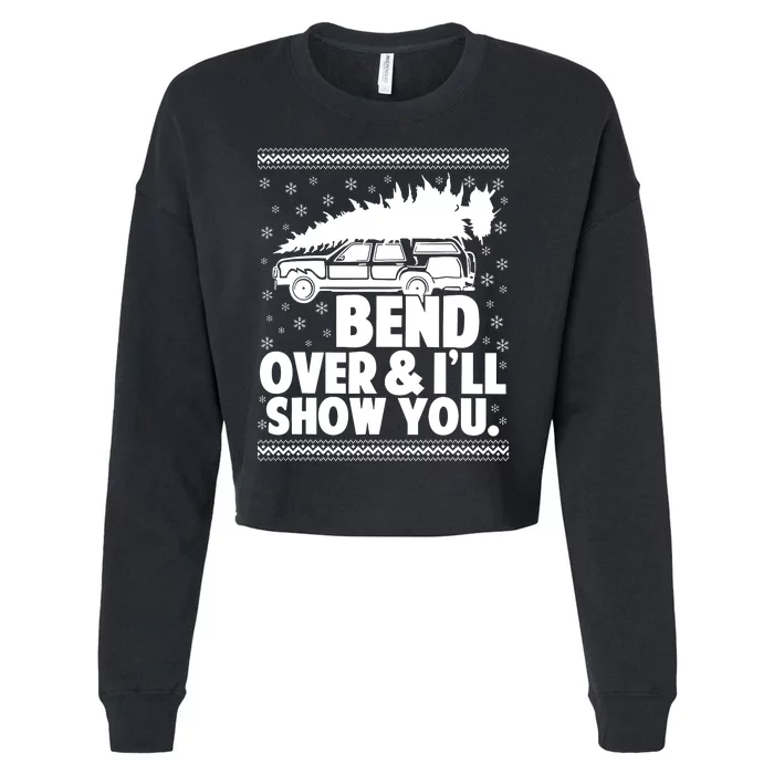 Bend Over And Ill Show You Funny Merry Christmas Tree Women Cropped Pullover Crew