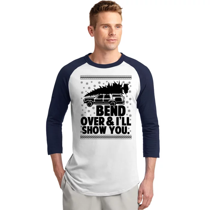 Bend Over And Ill Show You Funny Merry Christmas Tree Women Baseball Sleeve Shirt