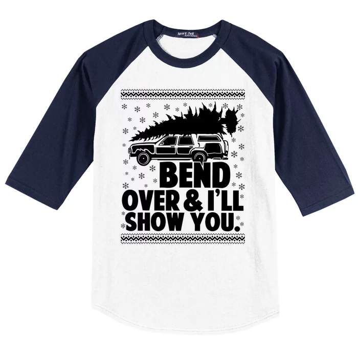 Bend Over And Ill Show You Funny Merry Christmas Tree Women Baseball Sleeve Shirt