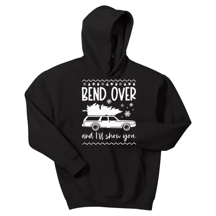 Bend Over And Ill Show You Christmas Pajama Funny Xmas Kids Hoodie