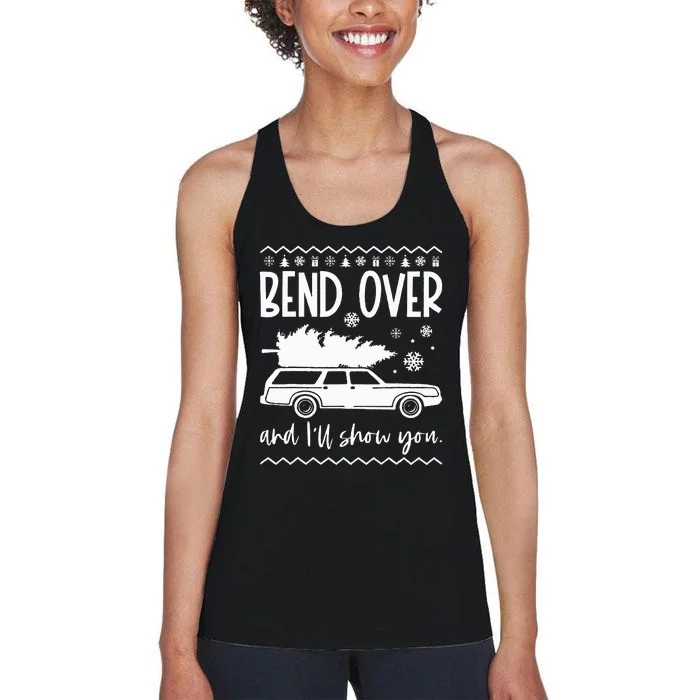 Bend Over And I'll Show You Christmas Couples Matching Women's Racerback Tank