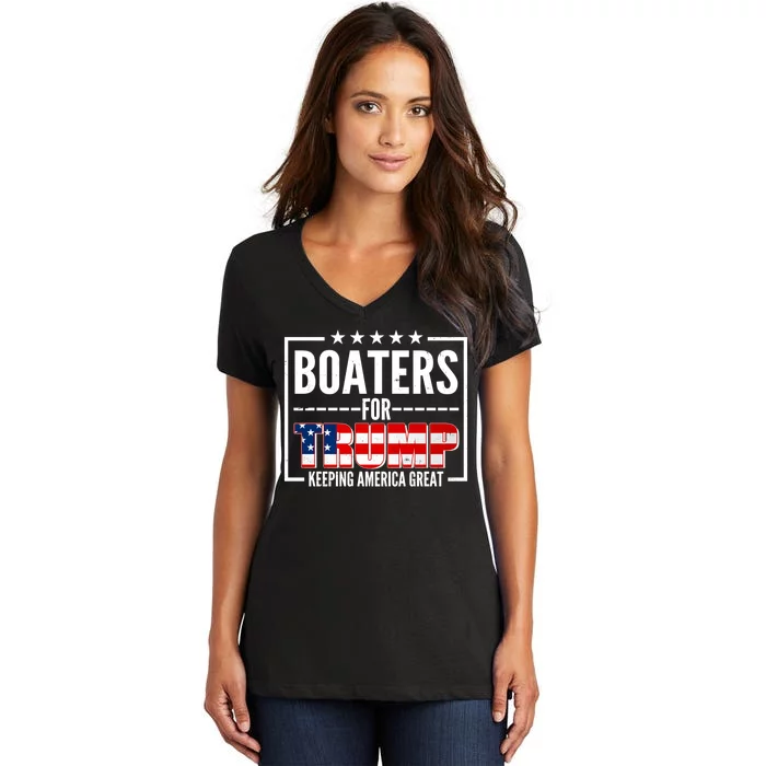 Boaters For Trump Keeping American Great Women's V-Neck T-Shirt