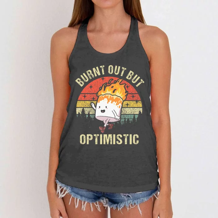 Burnt Out But Optimistic Funny Marshmallow For Camping Retro Women's Knotted Racerback Tank