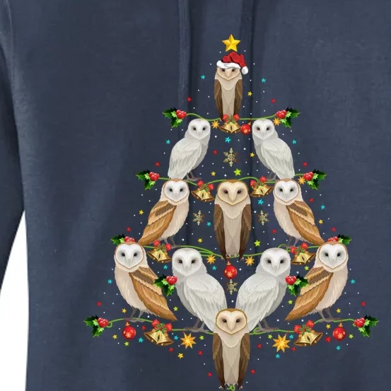 Barn Owl Bird Christmas Tree Gift Funny Christmas Barn Owl Gift Women's Pullover Hoodie