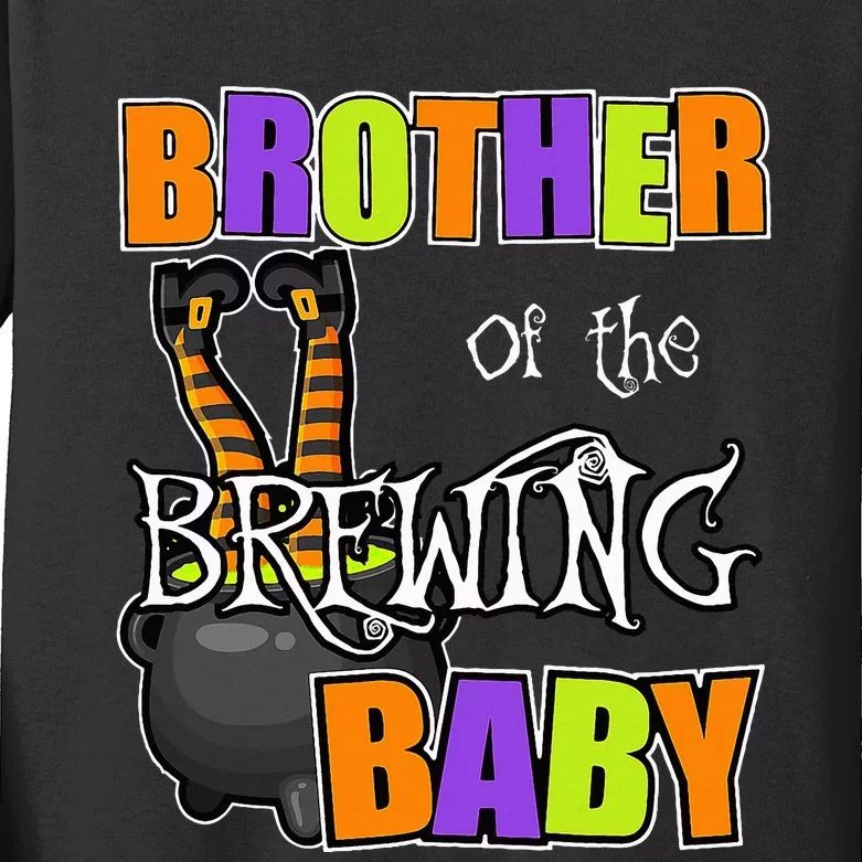 Brother Of Brewing Baby Halloween Theme Baby Shower Spooky Kids Long Sleeve Shirt