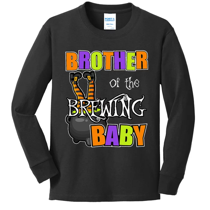 Brother Of Brewing Baby Halloween Theme Baby Shower Spooky Kids Long Sleeve Shirt