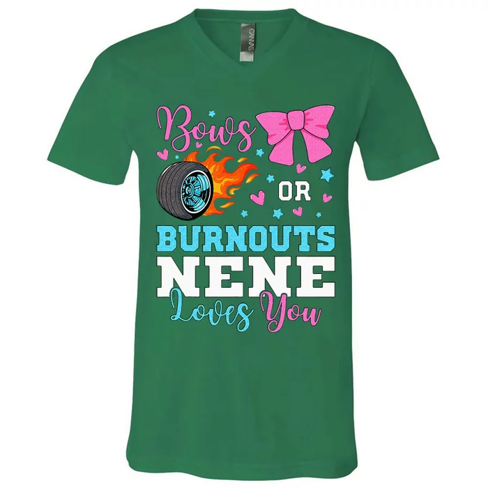 Burnouts Or Bows Nene Loves You Gender Reveal Party Baby V-Neck T-Shirt