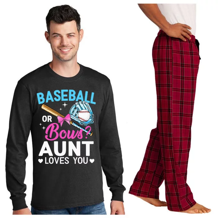 Baseball Or Bows Aunt Loves You Gender Reveal Long Sleeve Pajama Set