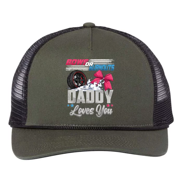 Burnouts Or Bows Gender Reveal Party Announcement Daddy Retro Rope Trucker Hat Cap