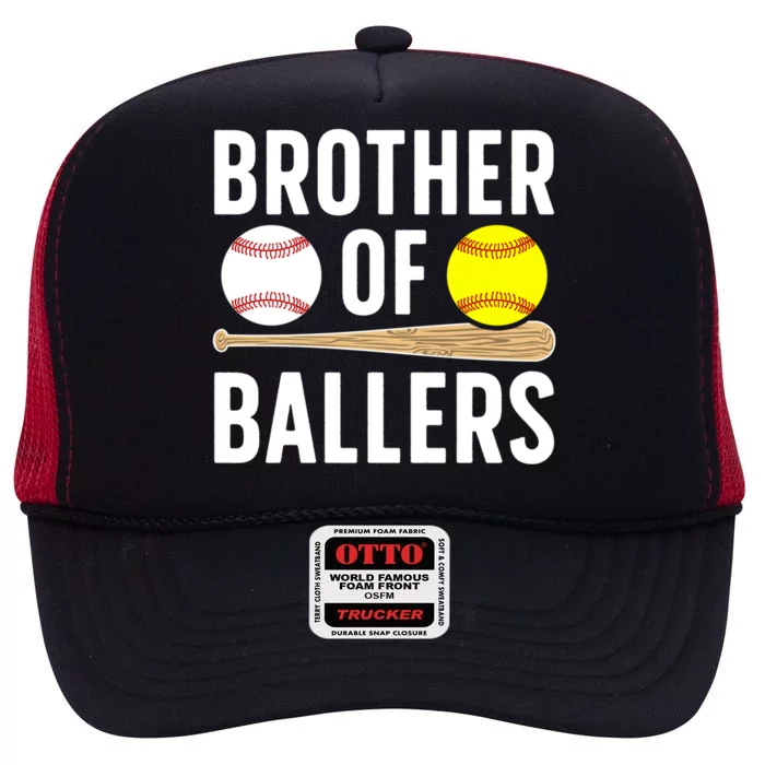 Brother Of Ballers Softball Baseball Brother Gift High Crown Mesh Trucker Hat