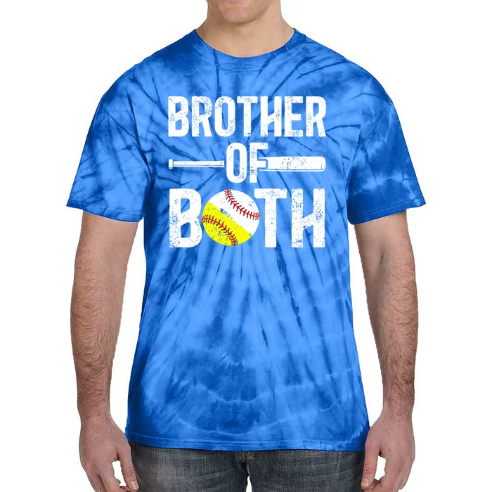 Brother Of Both Softball Baseball Brother Gift Tie-Dye T-Shirt