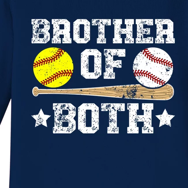 Brother Of Both Softball Baseball Brother Meaningful Gift Baby Long Sleeve Bodysuit