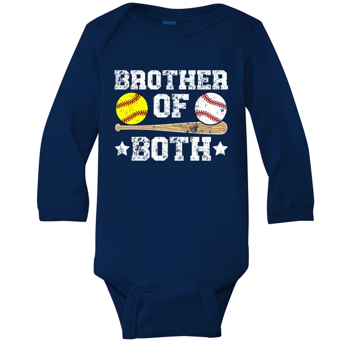 Brother Of Both Softball Baseball Brother Meaningful Gift Baby Long Sleeve Bodysuit