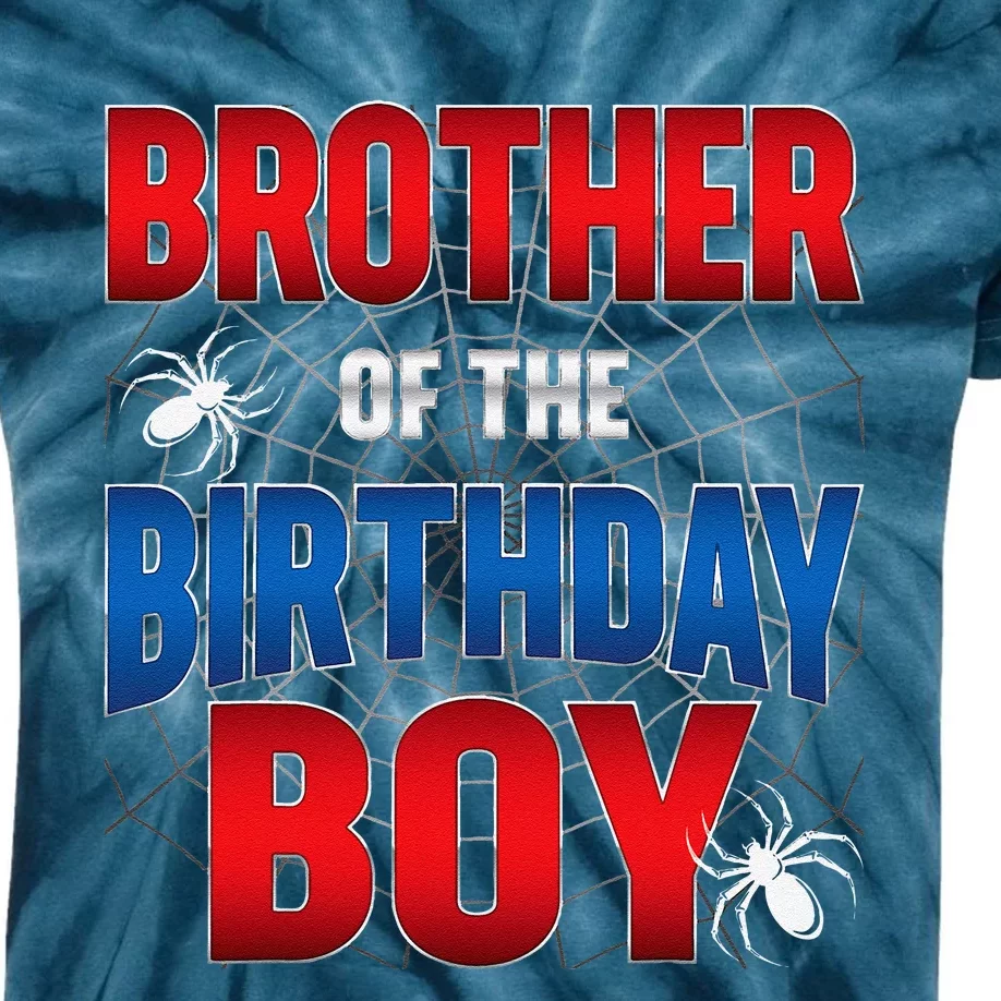 Brother Of Birthday Boy Costume Spider Web Birthday Party Kids Tie-Dye T-Shirt