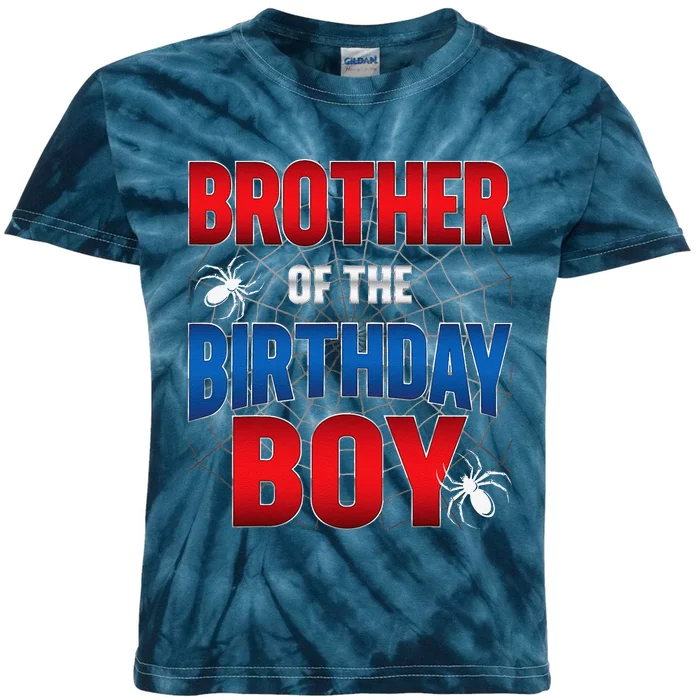 Brother Of Birthday Boy Costume Spider Web Birthday Party Kids Tie-Dye T-Shirt