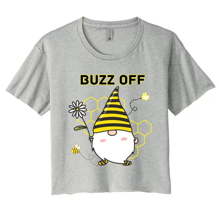 Buzz Off Bumblebee Honeycomb Gnome Flower Go Away Funny Gift Meaningful Gift Women's Crop Top Tee