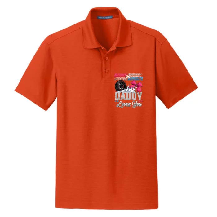 Burnouts Or Bows Gender Reveal Party Announcement Daddy Dry Zone Grid Performance Polo