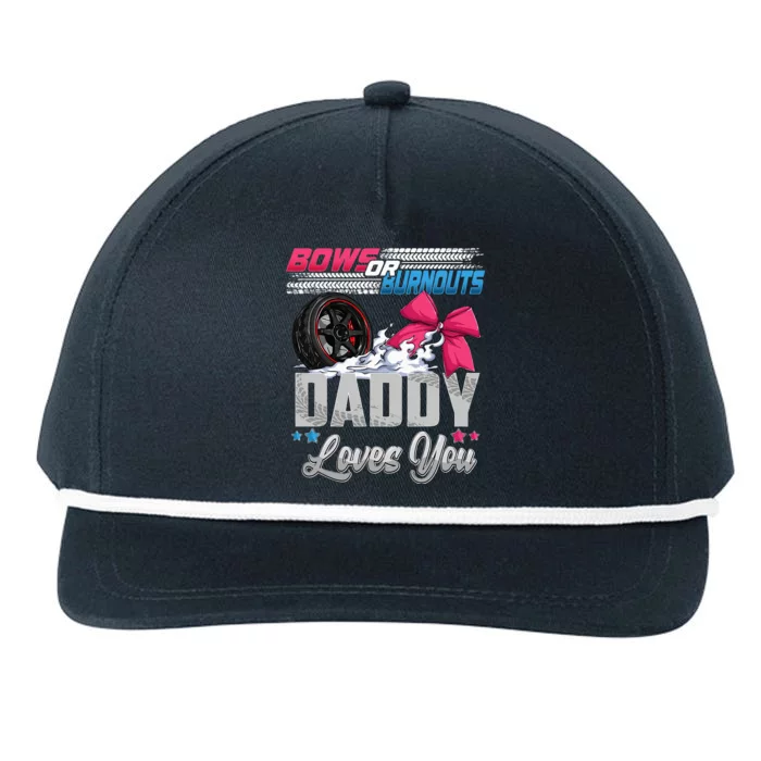 Burnouts Or Bows Gender Reveal Party Announcement Daddy Snapback Five-Panel Rope Hat