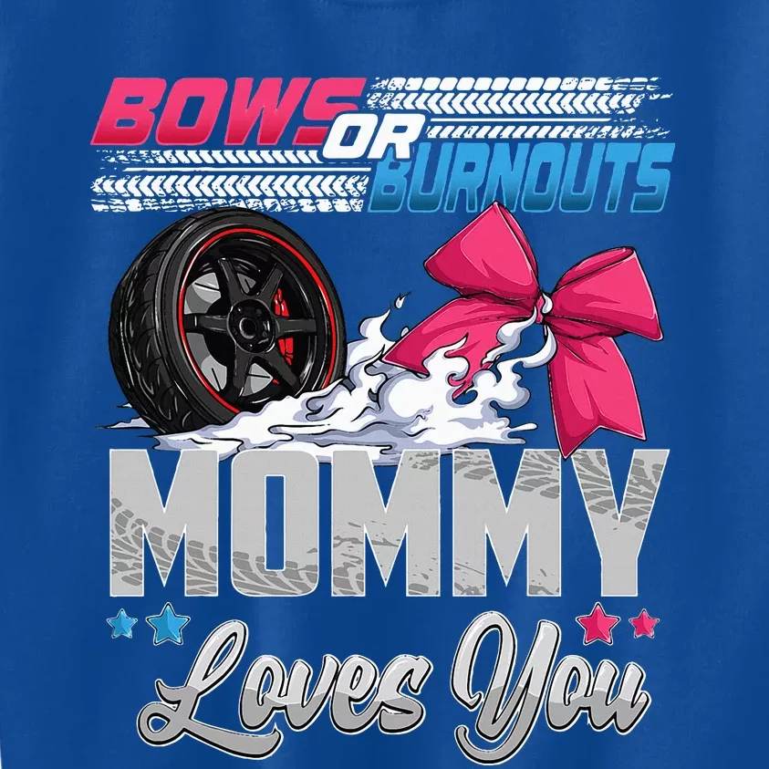 Burnouts Or Bows Gender Reveal Party Announcement Mommy Kids Sweatshirt