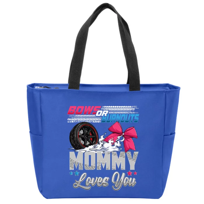 Burnouts Or Bows Gender Reveal Party Announcement Mommy Zip Tote Bag