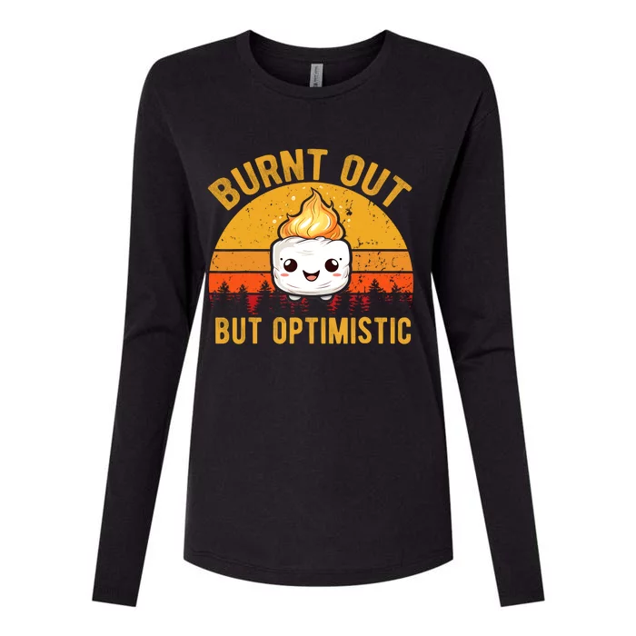 Burnt Out But Optimistic Cute Marshmallow Vintage Camping Womens Cotton Relaxed Long Sleeve T-Shirt