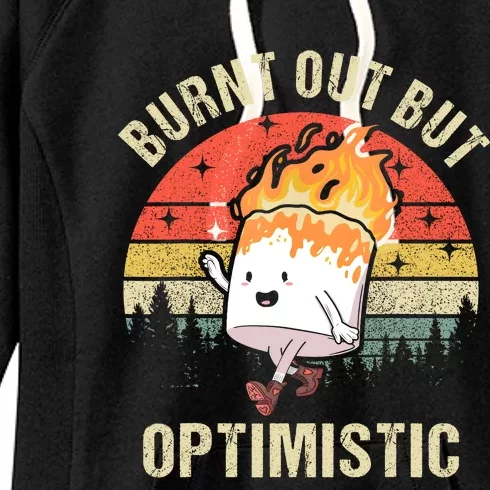 Burnt Out But Optimistic Funny Marshmallow For Camping Retro Women's Fleece Hoodie