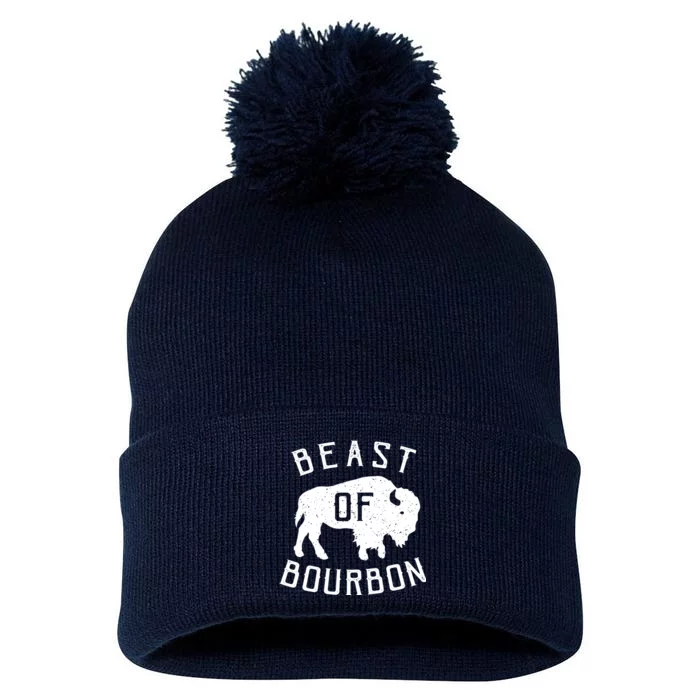 Beast Of Bourbon Drinking Whiskey Design Bison Buffalo Party Pom Pom 12in Knit Beanie