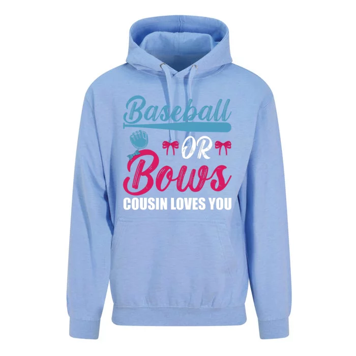 Baseball Or Bows Cousin Loves You Funny Gender Reveal Unisex Surf Hoodie