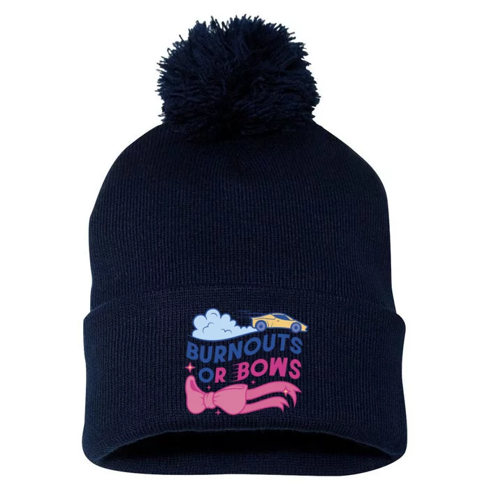 Burnouts Or Bows Gender Reveal Pom Pom 12in Knit Beanie