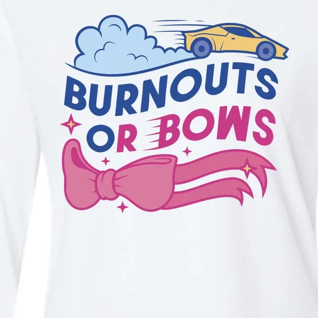 Burnouts Or Bows Gender Reveal Womens Cotton Relaxed Long Sleeve T-Shirt