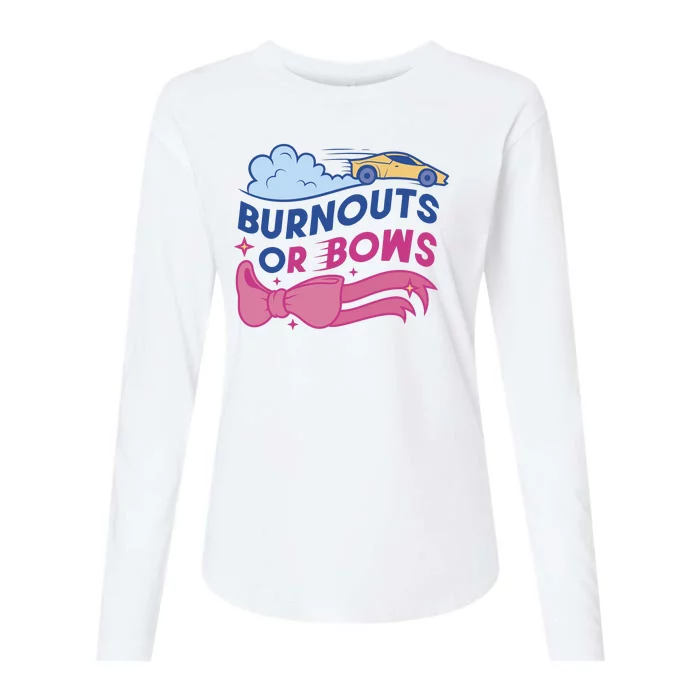 Burnouts Or Bows Gender Reveal Womens Cotton Relaxed Long Sleeve T-Shirt