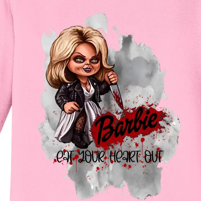 Bride Of Bar Bie Chucky Horror Movie Halloween Chucky Eat Your Heart Out Baby Long Sleeve Bodysuit